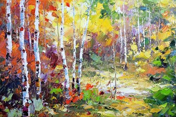 ウッズ Painting - ナイフによる赤黄色の木々の秋 10